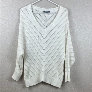 Marled Reuinted Cream/White V-Neck Sweater Pullover Size Small